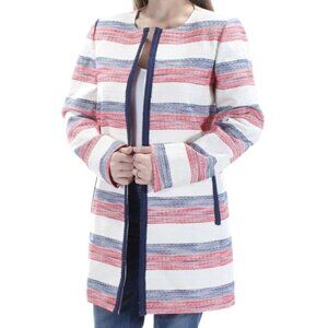 Tahari Women Tweed Stripe Long Blazer Size 6P Prtiotic Old Money Mid Length